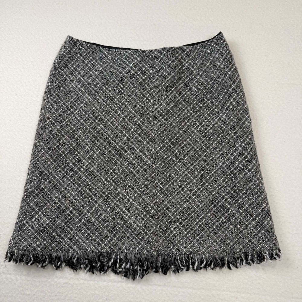 Apostrophe Tweed Wool Blend Fringe Hem Mini Skirt Old Money Academia Preppy 10P